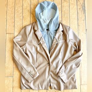 Rachel Zoe Faux Leather Blazer Jacket Coat With Removable Grey Hoodie Size XL